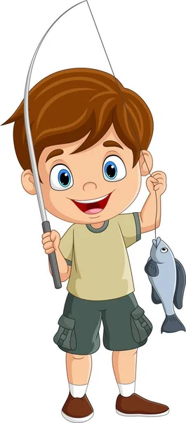 Εικονογράφηση Διάνυσμα Του Cartoon Χαρούμενο Μικρό Αγόρι Αλιείας — Διανυσματικό Αρχείο