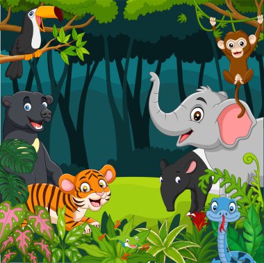Vector illustration of Cartoon wild animals in the jungle clipart