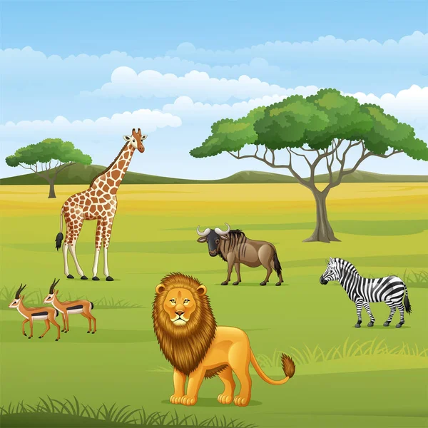 Illustration Vectorielle Cartoon Animal Sauvage Dans Jungle — Image vectorielle
