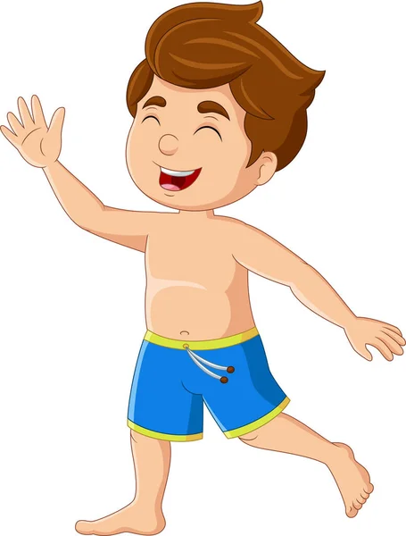 身着泳衣的卡通快乐男孩的矢量图解 — 图库矢量图片