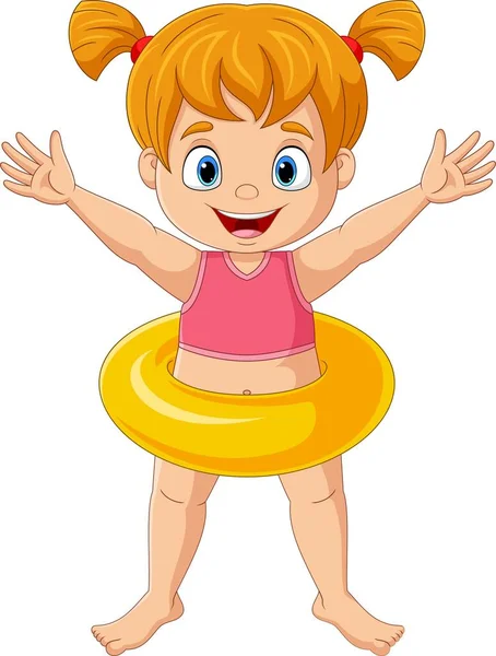 Vector Illustration Cartoon Little Girl Inflatable Ring — Stock Vector