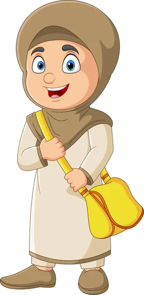 Vektor Ilustrasi Kartun Muslim Gadis Dengan Ransel - Stok Vektor