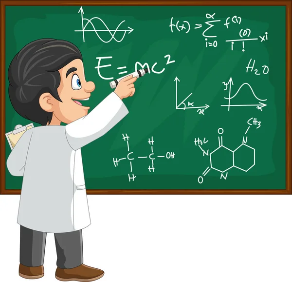 Vektorillustration Des Chemielehrers Der Chemische Reaktionen Auf Die Tafel Schreibt — Stockvektor
