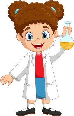 Vector illustration of Cartoon girl scientist holding test tubes