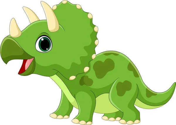 Vector Illustration Cartoon Funny Little Triceratops White Background – stockvektor