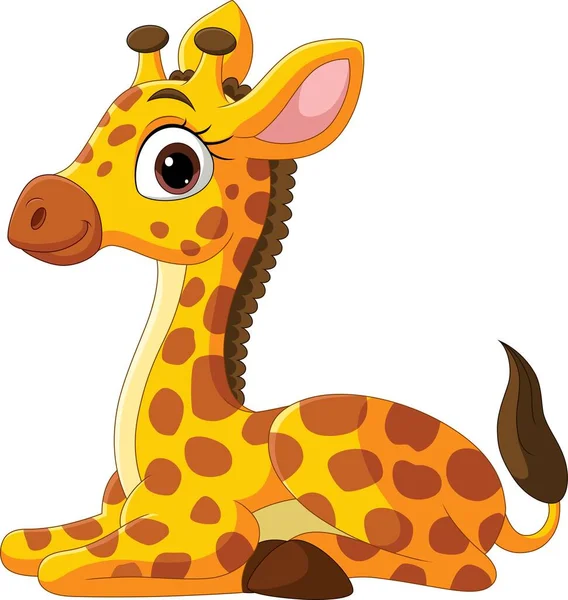 Ilustração Vetorial Cartoon Engraçado Pequena Girafa Sentado — Vetor de Stock