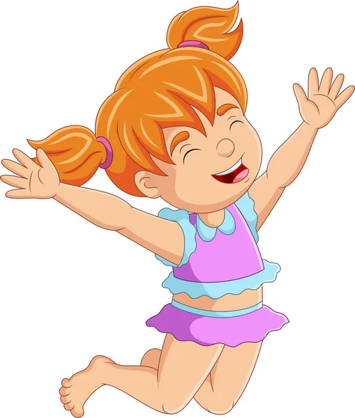 Vector Illustration Cute Little Girl Cartoon Jumping — Wektor stockowy