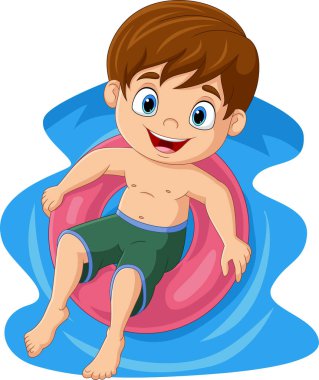 Vector illustration of Cute little boy floating on inflatable ring