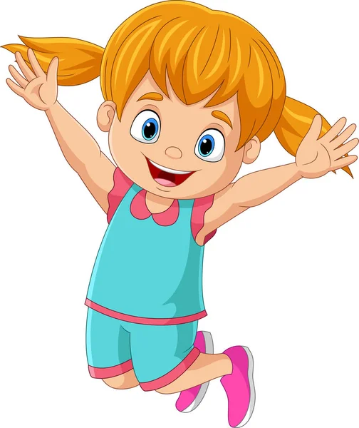 Vektor Illustration Von Cartoon Glückliches Kleines Mädchen Springt — Stockvektor