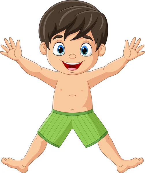 Векторна Ілюстрація Мультфільму Щасливий Маленький Хлопчик Піднімає Руки — стоковий вектор