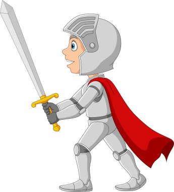 Vector illustration of Cartoon knight holding a sword
