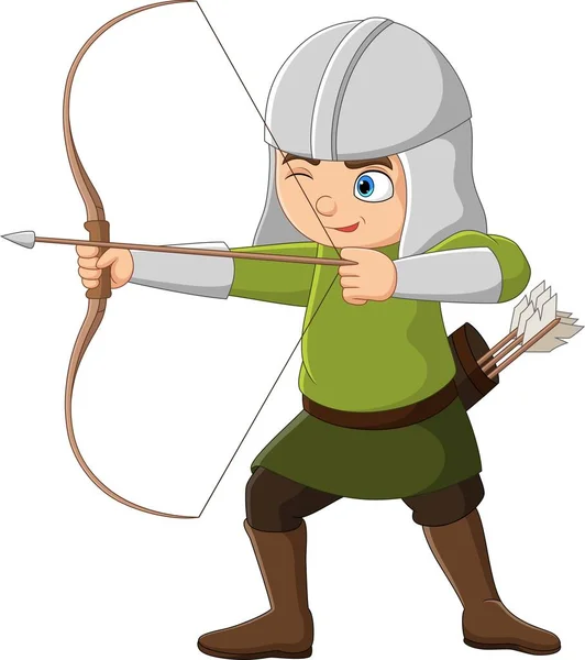 Vector Illustration Cartoon Knight Archer Arrow Bow — Vettoriale Stock