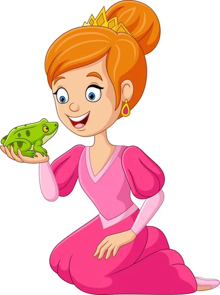 Векторная Иллюстрация Принцессы Мультфильма Лягушки Руках — стоковый вектор