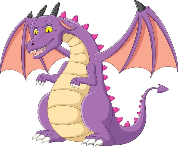 Ilustrație Vectorială Desene Animate Dragon Violet Fundal Alb — Vector de stoc