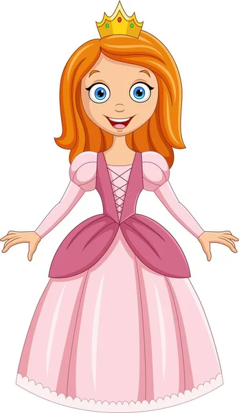 ピンクのドレスで漫画の美しい王女のベクトルイラスト — ストックベクタ