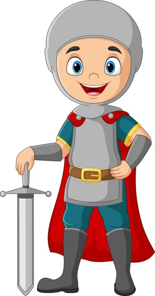 Vector Illustration Cartoon Little Prince Holding Sword — Vettoriale Stock