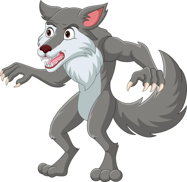 Vector Illustration Cartoon Wolf Standing White Background — Stockvektor