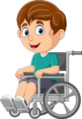 Vector illustration of Cartoon happy disabled boy on wheelchair