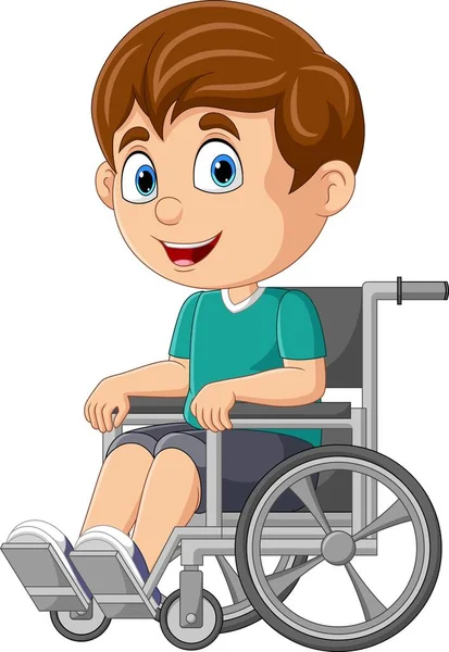 Vector Illustration Cartoon Happy Disabled Boy Wheelchair —  Vetores de Stock