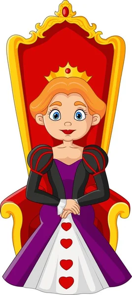 Vector Illustration Cartoon Queen Sitting Throne — 스톡 벡터