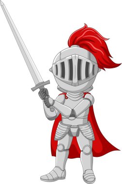 Vector illustration of Cartoon knight holding a sword