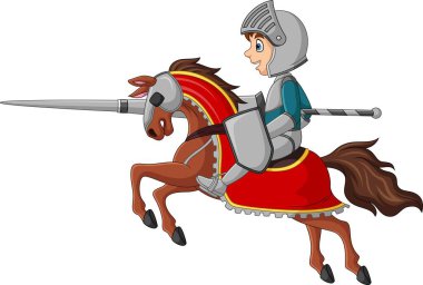 Vector illustration of Cartoon knight on horseback with lance and shield
