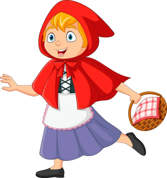 Vector Illustration Cartoon Happy Little Red Riding Hood — Vetor de Stock