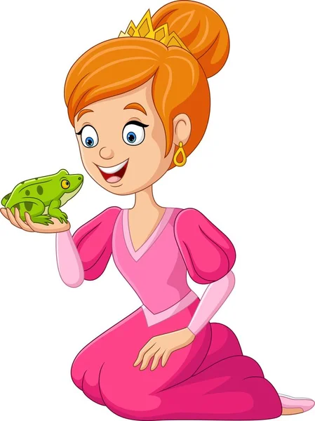 Vector Illustration Cartoon Princess Frog Her Hands — Stock vektor