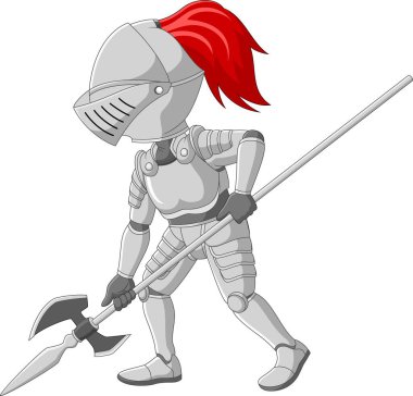 Vector illustration of Cartoon knight holding a spear