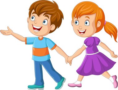 Vector illustration of Cartoon happy boy and girl holding hands