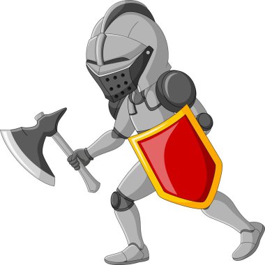 Vector illustration of Cartoon knight holding an axe and shield