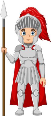 Vector illustration of Cartoon knight holding a spear