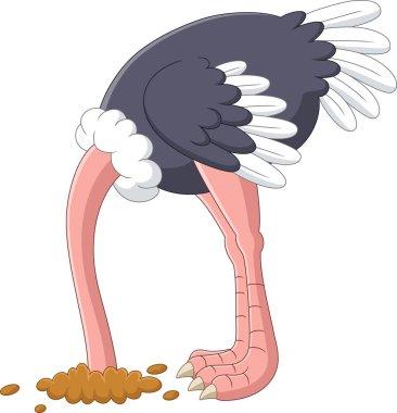 Vector illustration of Ostrich hiding its head in the hole