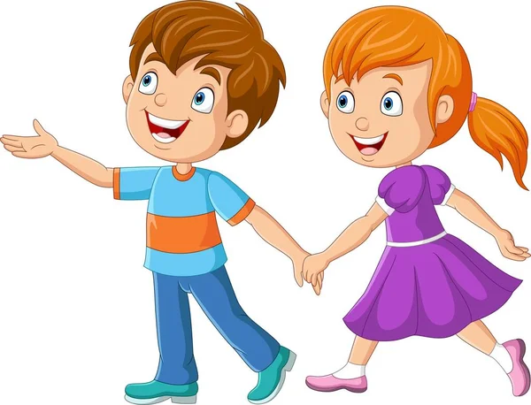 Vector illustration of Cartoon happy boy and girl holding hands