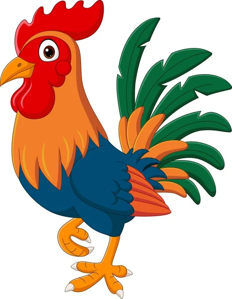 Vector Illustration Cartoon Funny Rooster White Background — Stock Vector