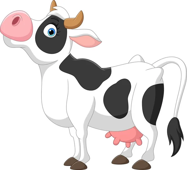 Ilustración Vectorial Happy Cartoon Cow Aislada Sobre Fondo Blanco — Vector de stock