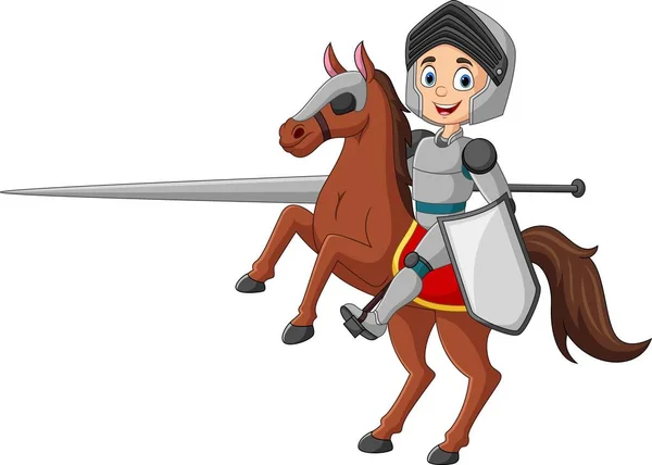 Vector Illustration Cartoon Knight Riding Horse Lance Shield — 图库矢量图片