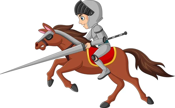 Vector Illustration Cartoon Knight Riding Horse Lance — Vetor de Stock