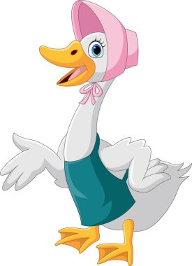 Vector illustration of Cartoon duck wearing hat on white background