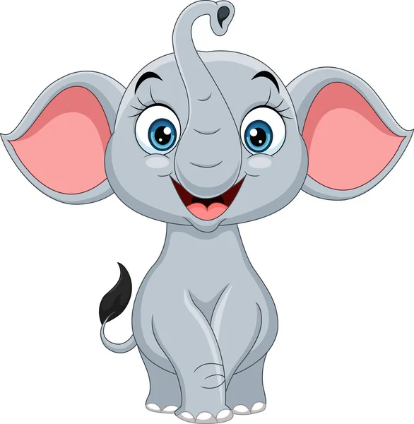 Vector Illustration Cartoon Baby Elephant White Background — 스톡 벡터