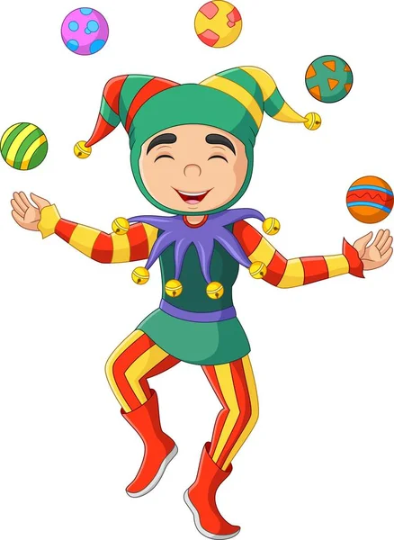 Vector Illustration Cartoon Funny Jester Showing Juggling — Stockvector