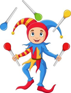 Vector illustration of Cartoon jester juggling colorful balls