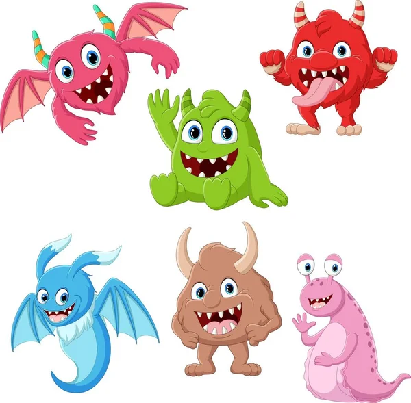 Vector Illustration Set Cute Monster Cartoon — Vetor de Stock