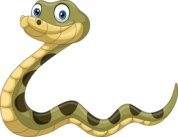 Illustration Vectorielle Mignon Serpent Vert Dessin Animé Sur Fond Blanc — Image vectorielle
