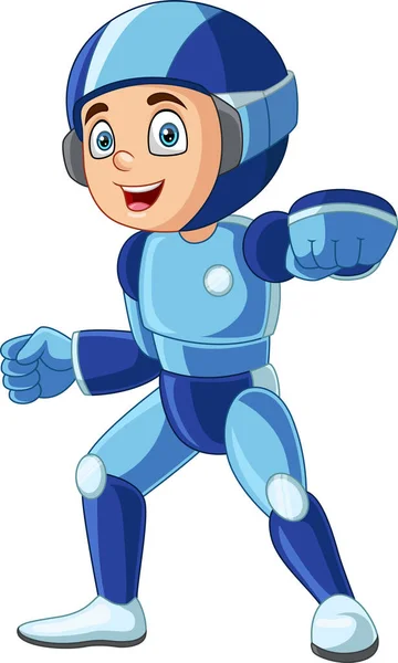 Vector Illustration Cartoon Cute Boy Wearing Humanoid Robot — Vector de stock