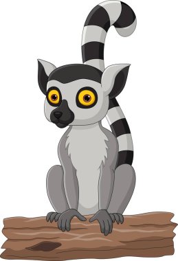 Ağaç kütüğünde oturan şirin lemurun vektör çizimi