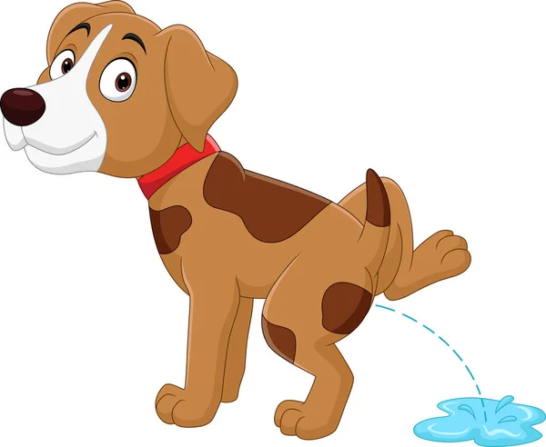 Vector Illustration Cartoon Funny Little Dog Peeing — Stock Vector