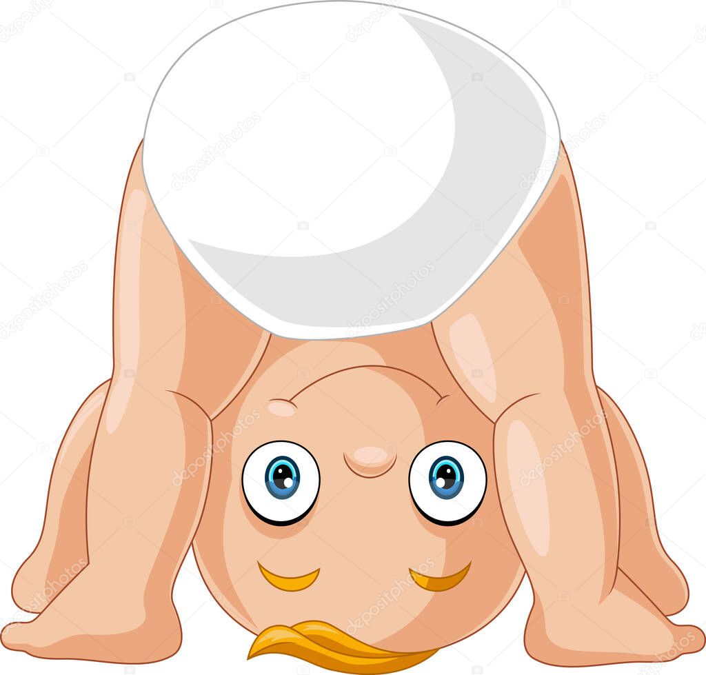 Vector illustration of Cartoon baby boy playing upside down