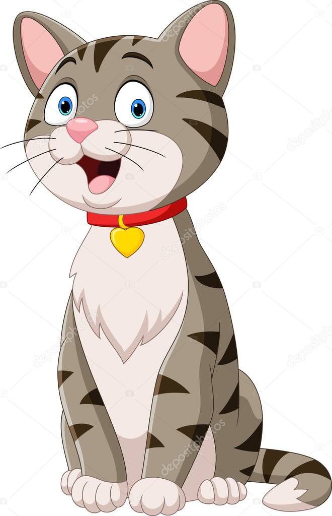 Vector illustration of Cartoon funny cat sitting on white background