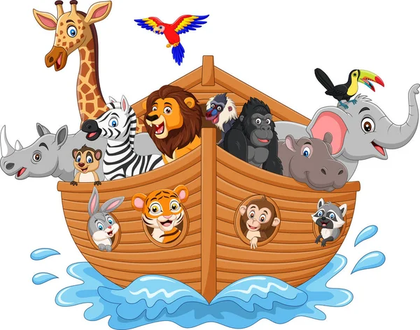 Vector Illustration Cartoon Noah Ark Animals — Stock Vector